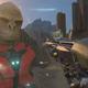 Master Chief points a gun at a low-resolution Brute named Craig in Halo Infinite.